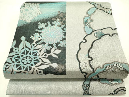 平和屋着物●九寸開き名古屋帯　雪輪花文　正絹　逸品　DABE1001op