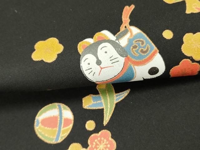 平和屋着物●九寸名古屋帯　宝尽くし玩具文　黒地　金彩　正絹　逸品　未使用　DABE1002op