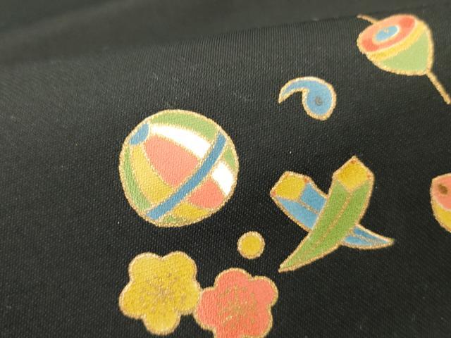 平和屋着物●九寸名古屋帯　宝尽くし玩具文　黒地　金彩　正絹　逸品　未使用　DABE1002op 平和屋着物○九寸名古屋帯 宝尽くし玩具文 黒地 金彩 正絹 逸品 未使用