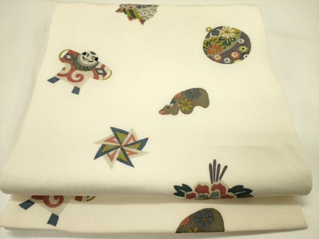 平和屋着物●九寸開き名古屋帯　型染　玩具文　鬼しぼ縮緬　正絹　逸品　DABE1003op