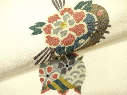 平和屋着物●九寸開き名古屋帯　型染　玩具文　鬼しぼ縮緬　正絹　逸品　DABE1003op