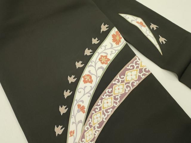 平和屋着物●塩瀬　九寸名古屋帯　更紗花唐草文　黒地　金彩　正絹　逸品　DABE1005op 平和屋着物○塩瀬 九寸名古屋帯 更紗花唐草文 黒地 金彩 正絹