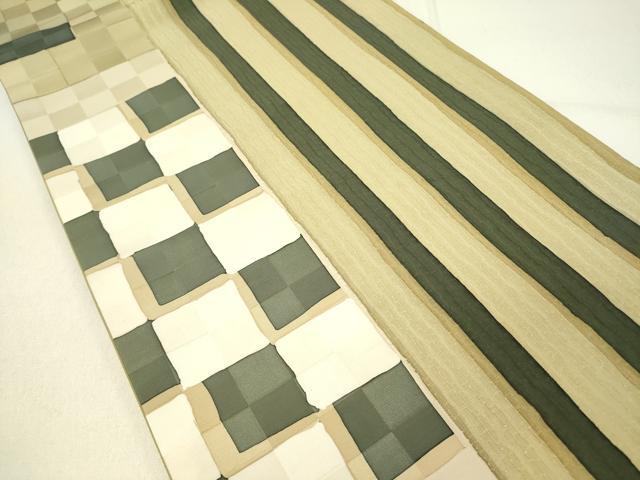 平和屋着物●全通柄袋帯　ふくれ織　間道　正絹　逸品　DABE1007op