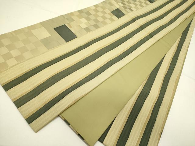 平和屋着物●全通柄袋帯　ふくれ織　間道　正絹　逸品　DABE1007op