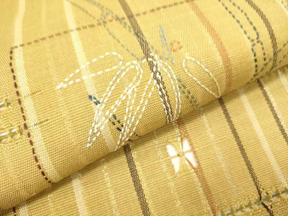 平和屋着物●太鼓柄袋帯　もじり織　刺し子　笹竹文　金糸　正絹　逸品　DABE1009op