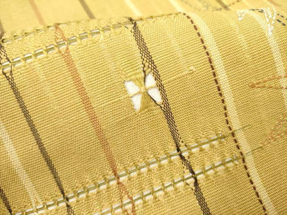 平和屋着物●太鼓柄袋帯　もじり織　刺し子　笹竹文　金糸　正絹　逸品　DABE1009op
