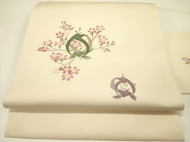 平和屋着物●塩瀬　九寸名古屋帯　友禅　作家物　草花　正絹　逸品　DABE1010op 平和屋着物○塩瀬 九寸名古屋帯 友禅 作家物 草花 正絹 逸品 DABE1010op