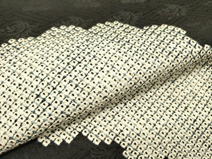 平和屋着物●九寸名古屋帯　絞り　雲文　黒地　正絹　逸品　DABE1011op