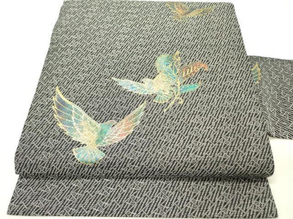 平和屋着物●染色作家　斉藤三才　九寸名古屋帯　三才鳥　金彩　正絹　逸品　DABE1012op
