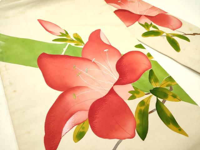 平和屋着物●アンティーク　大正ロマン　塩瀬　九寸名古屋帯　刺繍　草花　金銀糸　正絹　逸品　DABE1013op