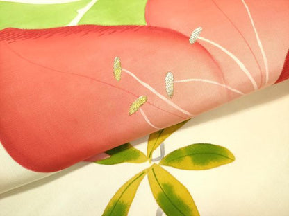 平和屋着物●アンティーク　大正ロマン　塩瀬　九寸名古屋帯　刺繍　草花　金銀糸　正絹　逸品　DABE1013op