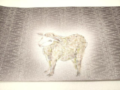 平和屋着物●九寸名古屋帯　手描き　馬　銀通し地　正絹　逸品　未使用　DABE1016op