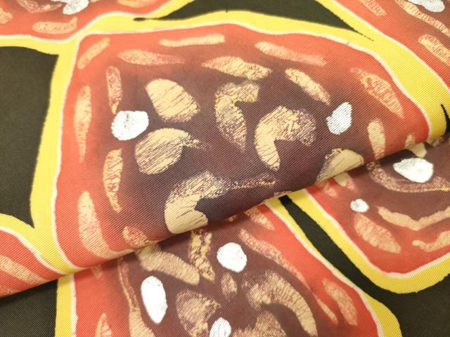 平和屋着物●塩瀬　九寸名古屋帯　舞葉文　ろうけつ染め　黒地　銀彩　正絹　逸品　DABE1018op 平和屋着物○塩瀬 九寸名古屋帯 舞葉文 ろうけつ染め 黒地 銀彩 正絹