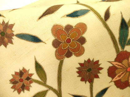 平和屋着物●太鼓柄袋帯　紬地　刺繍　更紗花文　金彩　正絹　逸品　DABE1019op