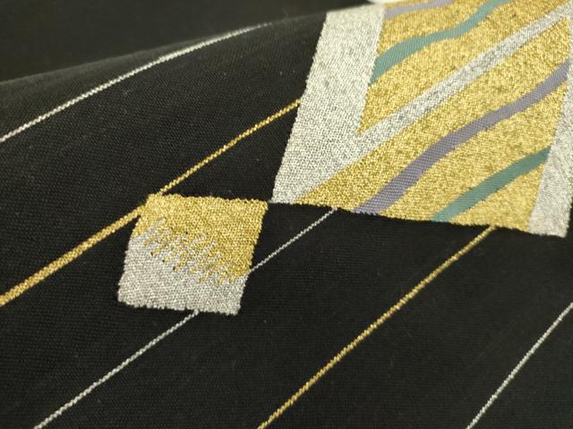 平和屋着物●八寸名古屋帯　すくい織　菱文　黒地　金銀糸　正絹　逸品　DABE1020op