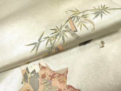 平和屋着物●太鼓柄袋帯　童子　文月七夕さん　プラチナ箔　正絹　逸品　未使用　DABE1022op