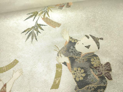 平和屋着物●太鼓柄袋帯　童子　文月七夕さん　プラチナ箔　正絹　逸品　未使用　DABE1022op