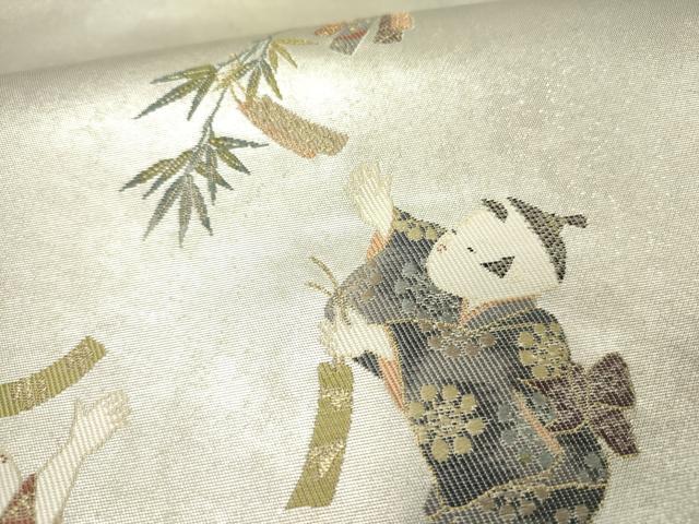 平和屋着物●太鼓柄袋帯　童子　文月七夕さん　プラチナ箔　正絹　逸品　未使用　DABE1022op