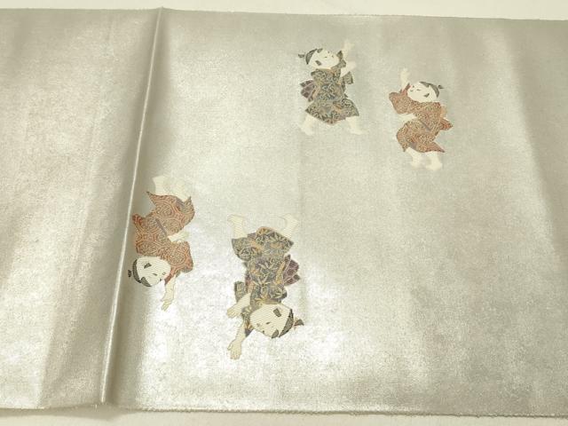 平和屋着物●太鼓柄袋帯　童子　文月七夕さん　プラチナ箔　正絹　逸品　未使用　DABE1022op