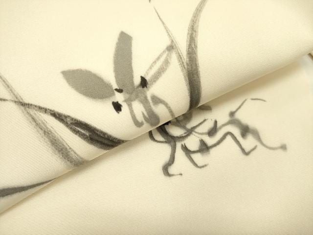 平和屋着物●塩瀬　九寸名古屋帯　手描き　草花　正絹　逸品　DABE1027op