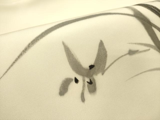 平和屋着物●塩瀬　九寸名古屋帯　手描き　草花　正絹　逸品　DABE1027op