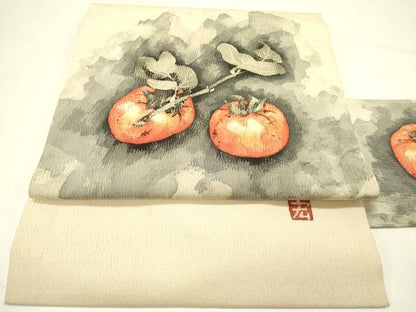 平和屋着物●九寸名古屋帯　作家物　手描き　成り物　鬼しぼ縮緬　正絹　逸品　DABE1028op
