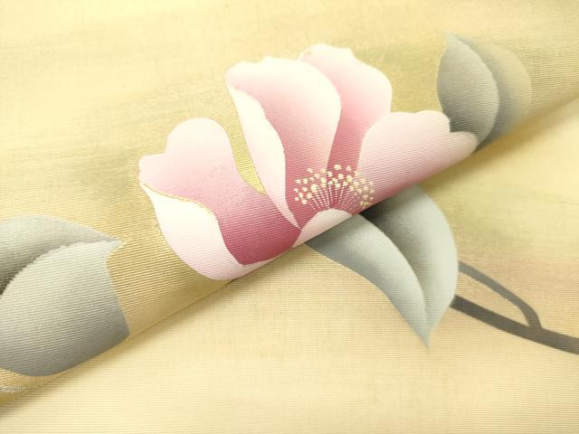 平和屋着物●塩瀬　九寸名古屋帯　手描き　草花　金彩　正絹　逸品　DABE1029op