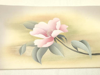 平和屋着物●塩瀬　九寸名古屋帯　手描き　草花　金彩　正絹　逸品　DABE1029op