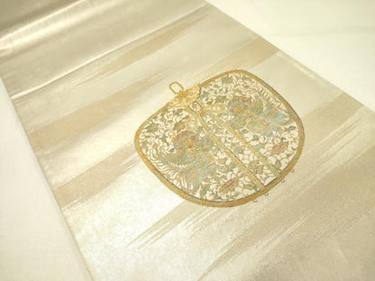 平和屋着物●田中工芸織物　祥園謹製　太鼓柄袋帯　仕覆花鳥文　金銀糸　正絹　逸品　DABE1030op
