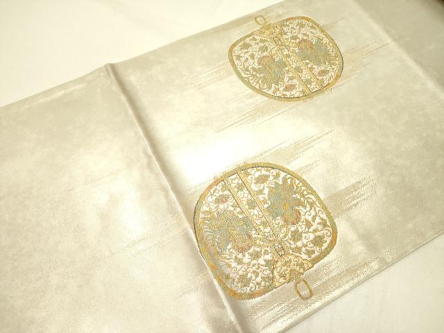 平和屋着物●田中工芸織物　祥園謹製　太鼓柄袋帯　仕覆花鳥文　金銀糸　正絹　逸品　DABE1030op
