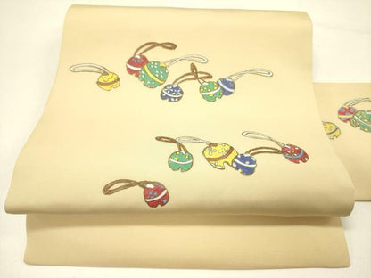 平和屋着物●塩瀬　九寸名古屋帯　鈴　スズ　金彩　正絹　逸品　DABE1031op