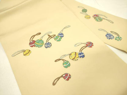 平和屋着物●塩瀬　九寸名古屋帯　鈴　スズ　金彩　正絹　逸品　DABE1031op