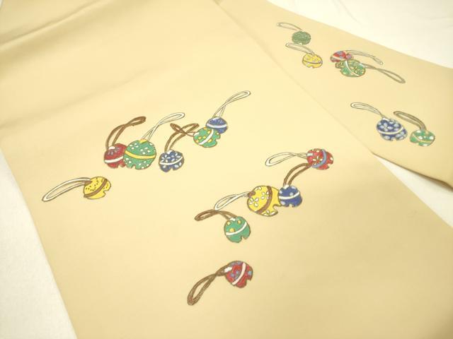 平和屋着物●塩瀬　九寸名古屋帯　鈴　スズ　金彩　正絹　逸品　DABE1031op