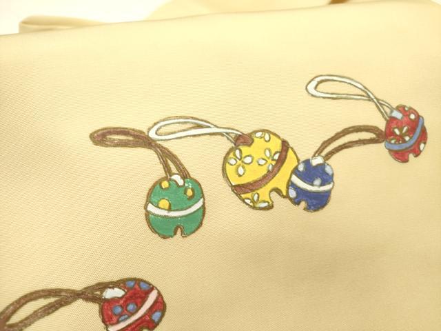 平和屋着物●塩瀬　九寸名古屋帯　鈴　スズ　金彩　正絹　逸品　DABE1031op