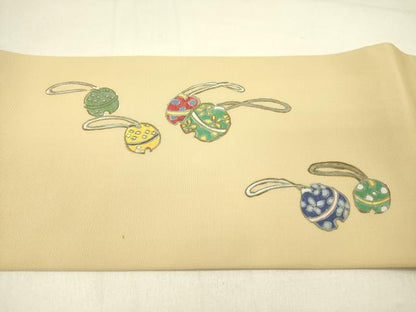 平和屋着物●塩瀬　九寸名古屋帯　鈴　スズ　金彩　正絹　逸品　DABE1031op