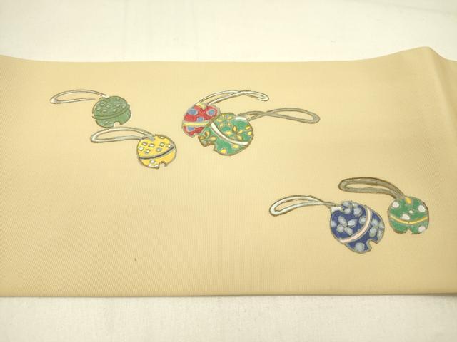 平和屋着物●塩瀬　九寸名古屋帯　鈴　スズ　金彩　正絹　逸品　DABE1031op
