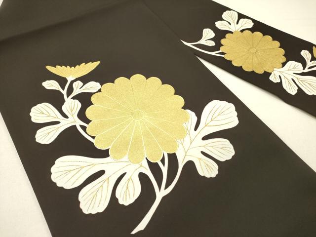 平和屋着物●塩瀬　九寸名古屋帯　菊　黒地　金彩　正絹　逸品　DABE1032op