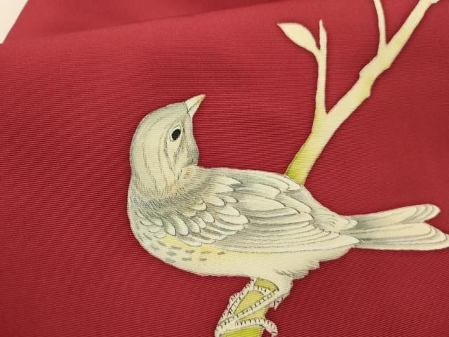 平和屋着物○塩瀬 九寸名古屋帯 枝に鳥 ろうけつ染め 正絹 逸品 DABE1036op
