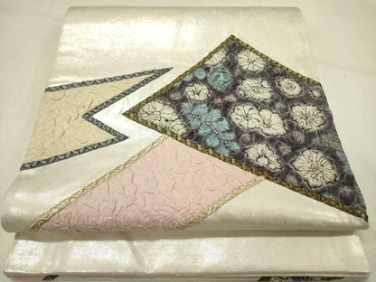 平和屋着物●太鼓柄袋帯　ふくれ織　舞花　切嵌　金糸　正絹　逸品　DABE1040op