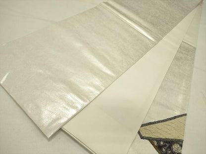 平和屋着物●太鼓柄袋帯　ふくれ織　舞花　切嵌　金糸　正絹　逸品　DABE1040op