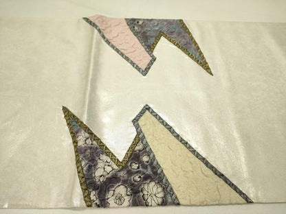 平和屋着物●太鼓柄袋帯　ふくれ織　舞花　切嵌　金糸　正絹　逸品　DABE1040op