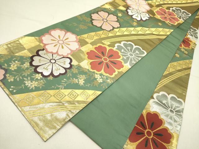 平和屋着物●全通柄袋帯　唐織　舞桜　金銀糸　正絹　逸品　DABE1041op 平和屋着物○全通柄袋帯 唐織 舞桜 金銀糸 正絹 逸品 DABE1041op