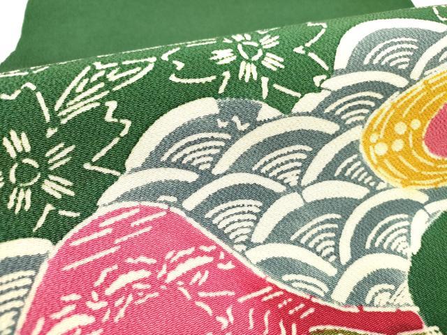 平和屋着物●九寸開き名古屋帯　型染　風景花文　鬼しぼ縮緬　正絹　逸品　DABE1042op 平和屋着物○九寸開き名古屋帯 型染 風景花文 鬼しぼ
