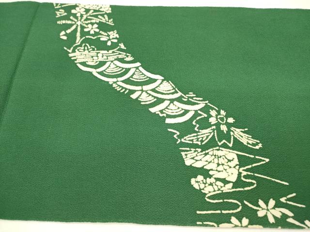 平和屋着物●九寸開き名古屋帯　型染　風景花文　鬼しぼ縮緬　正絹　逸品　DABE1042op 平和屋着物○九寸開き名古屋帯 型染 風景花文 鬼しぼ