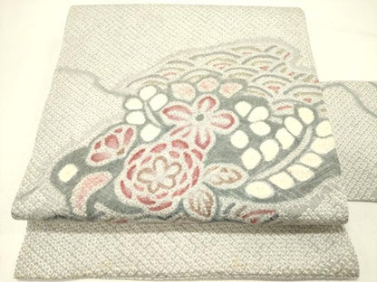 平和屋着物●名門　藤娘きぬたや・総絞り　創作　九寸名古屋帯　草花　正絹　逸品　DABE1043op