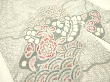平和屋着物●名門　藤娘きぬたや・総絞り　創作　九寸名古屋帯　草花　正絹　逸品　DABE1043op
