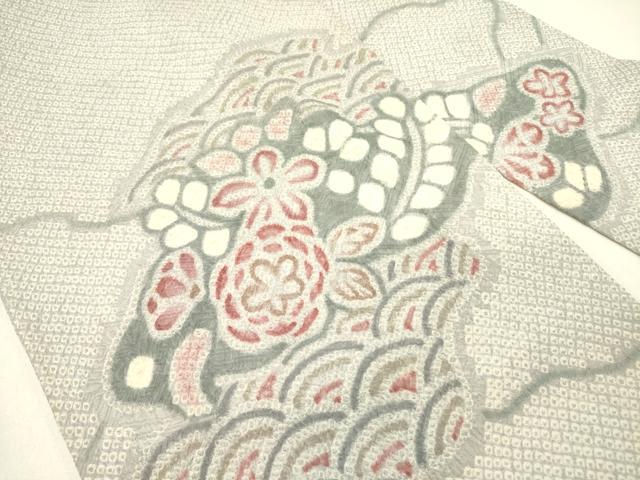 平和屋着物●名門　藤娘きぬたや・総絞り　創作　九寸名古屋帯　草花　正絹　逸品　DABE1043op