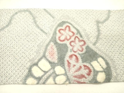 平和屋着物●名門　藤娘きぬたや・総絞り　創作　九寸名古屋帯　草花　正絹　逸品　DABE1043op