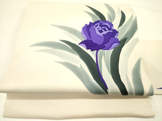 平和屋着物●塩瀬　九寸名古屋帯　作家物　手描き　ろうけつ染め　薔薇　正絹　逸品　CABE3641dy 平和屋着物◎塩瀬 九寸名古屋帯 ろうけつ染め 薔薇 正絹 逸品