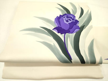 平和屋着物●塩瀬　九寸名古屋帯　薔薇　バラ　ろうけつ染め　正絹　逸品　DABE1044op